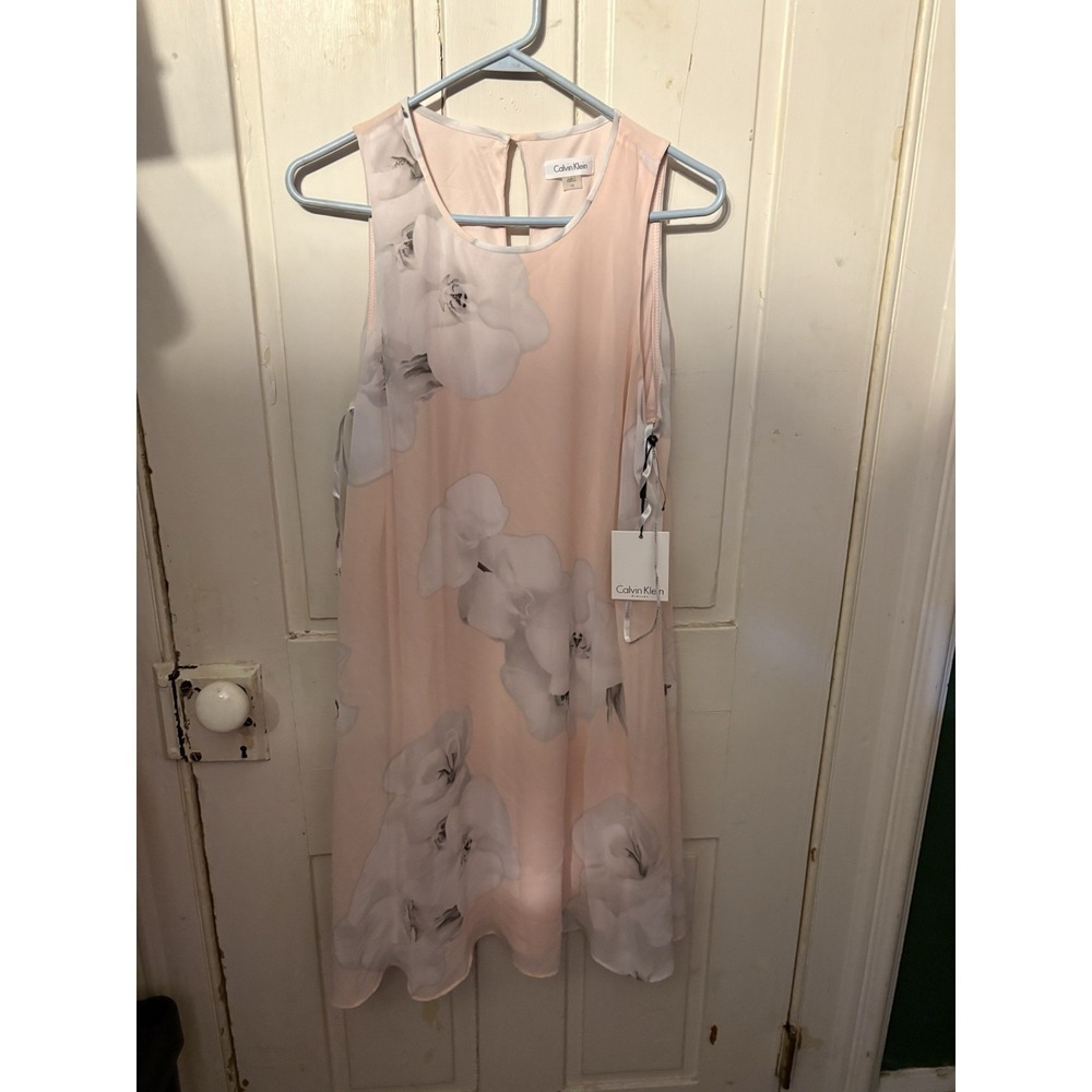 Calvin Klein Blush Pink Floral Sleeveless Dress Women's‎ Size 12 NWT